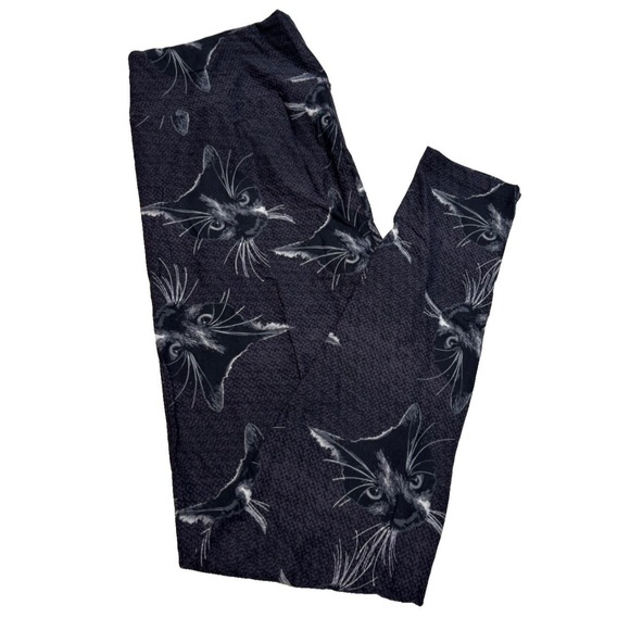 LuLaRoe Womens Leggings Size TC Black White Cats Faces Kitten Tall And Curvy NWT - Picture 1 of 4